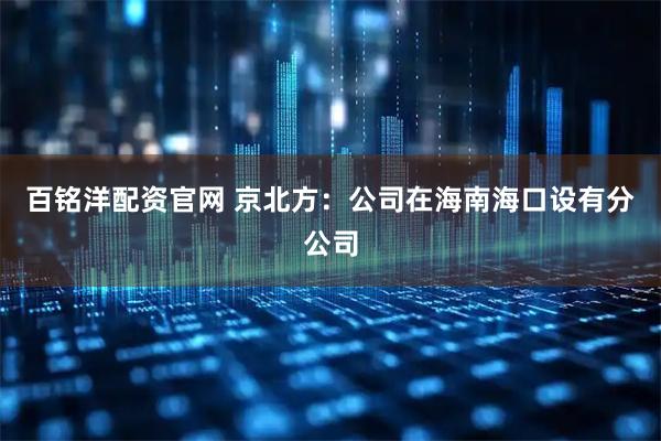 百铭洋配资官网 京北方：公司在海南海口设有分公司